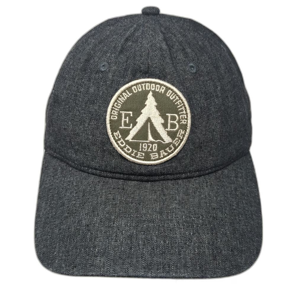 Eddie Bauer Baseball Cap Gray One Size Slideback Denim Patch Outdoor Tree Hat